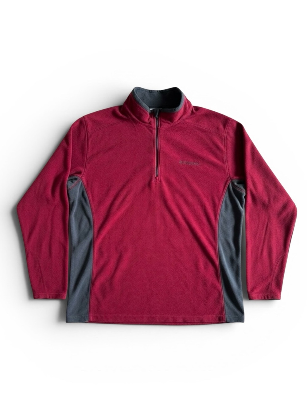 Columbia 1/4 Zip Fleece Pullover Warm Winter Outdoor Layer Ski Top Red Gray XL